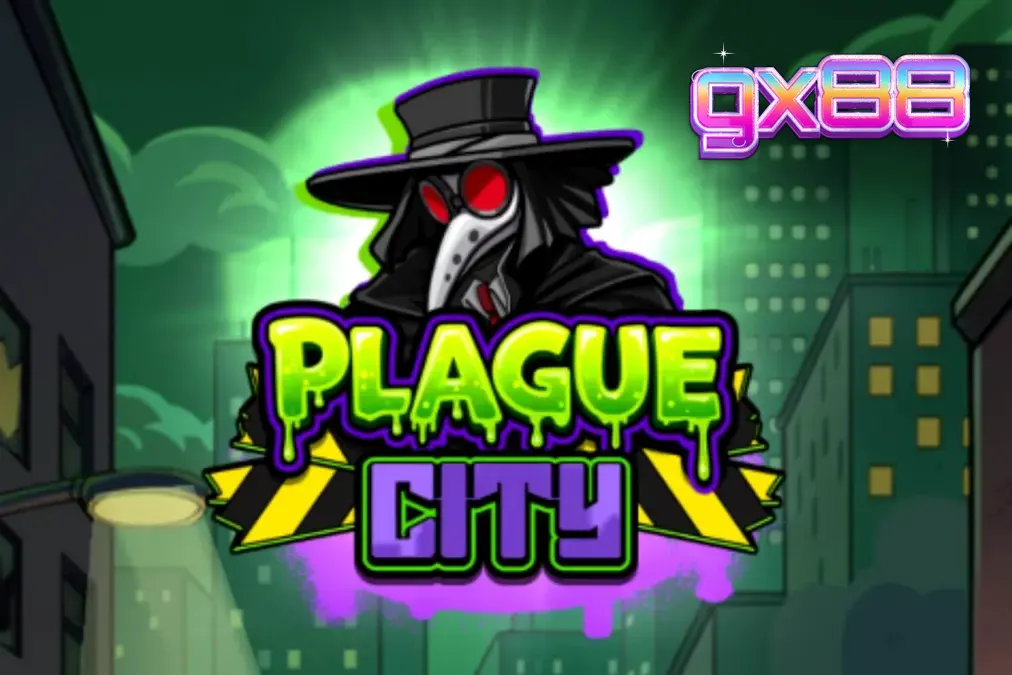 Tampilan visual slot Plague City dengan tema apokaliptik dan elemen laboratorium